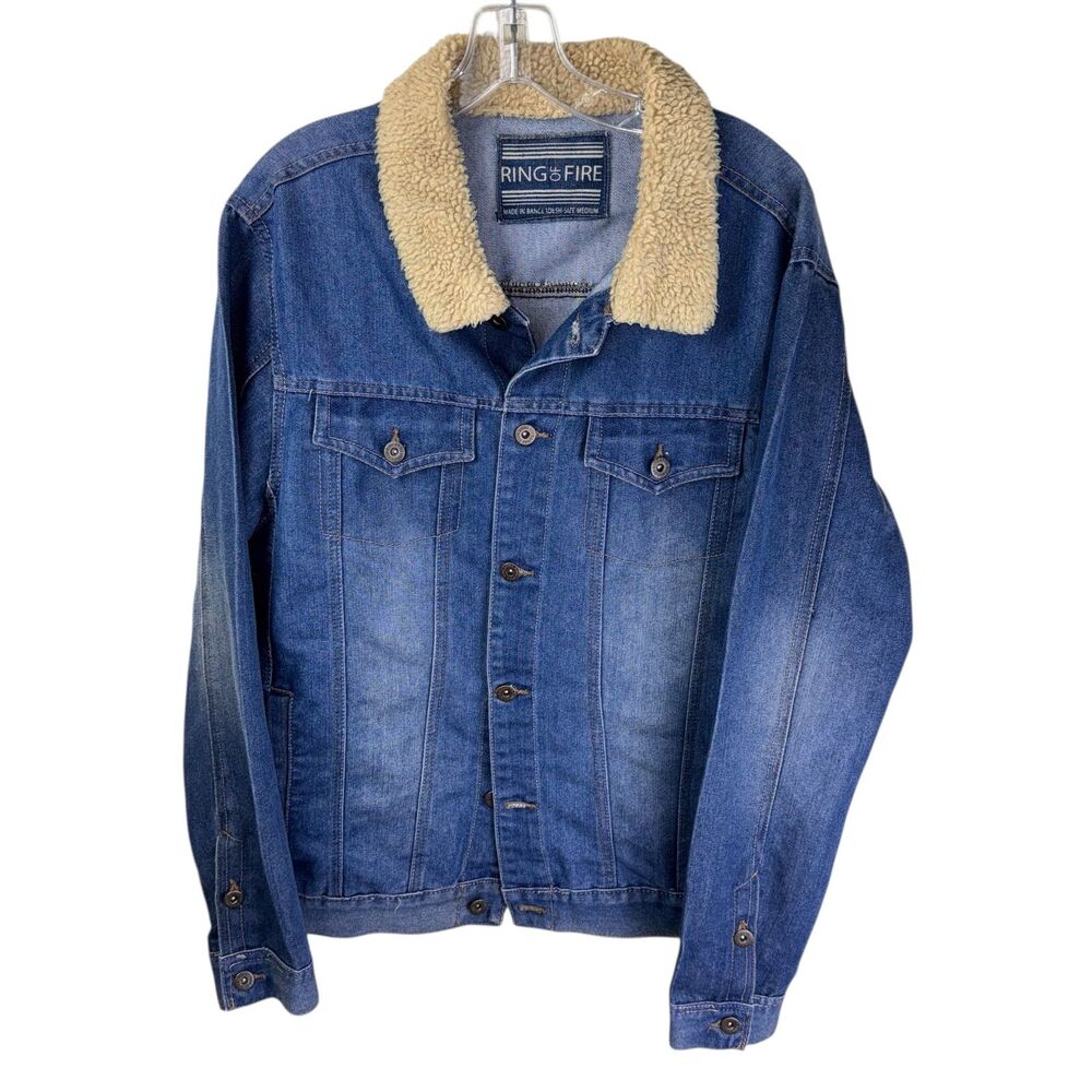 Ring of Fire Blue‎ Denim Jacket with Shearling Collar Medium